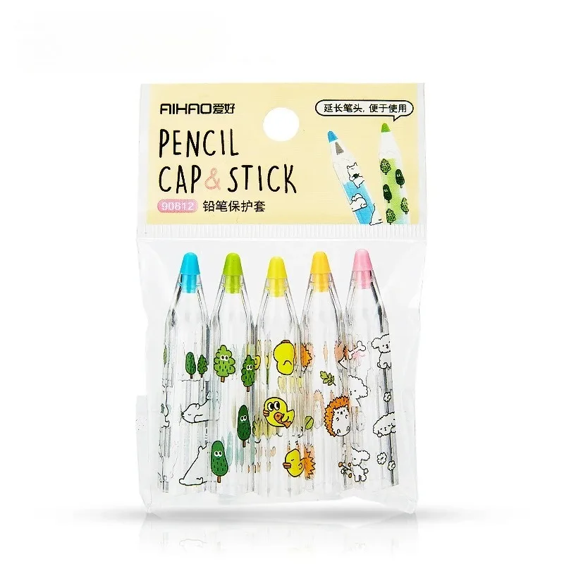 5pcs Cartoon Pencil Cap Student Writing and Painting Pencil Case Pencils Extender School Supplies Pen Case view 5