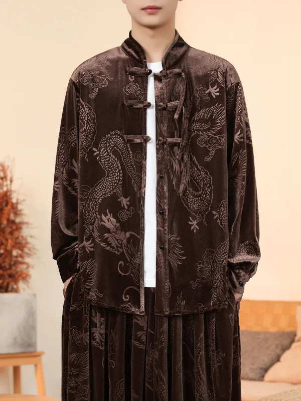 

Loose Fit Silk Velvet Tai Chi orm Men's Collar Buttoned Chinese Sle Jaet Youth ular Spring Autumn Wear Outerwear