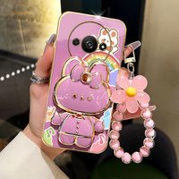 A3 Music Rabbit Holder Plating Phone Case For Xiaomi Redmi A3 Shatterproof Camera Protection Redmi A3 Thin Soft Back Cover