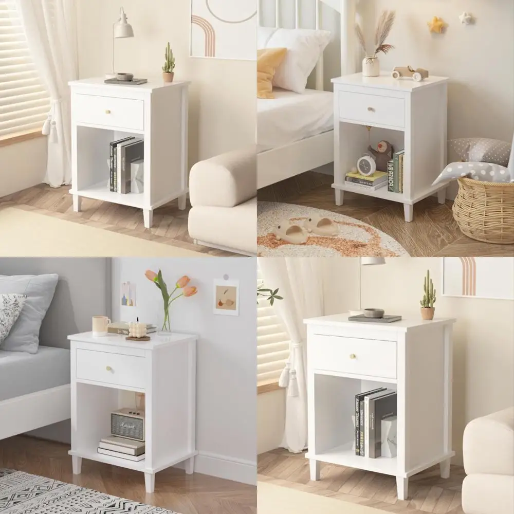 

Прочная деревянная прикроватная тумбочка с ящиком и полкой, нагрузка до 40 фунтов на столешницу, вместимость ящика 15 фунтов, без ручек, подходит для детей и взрослых