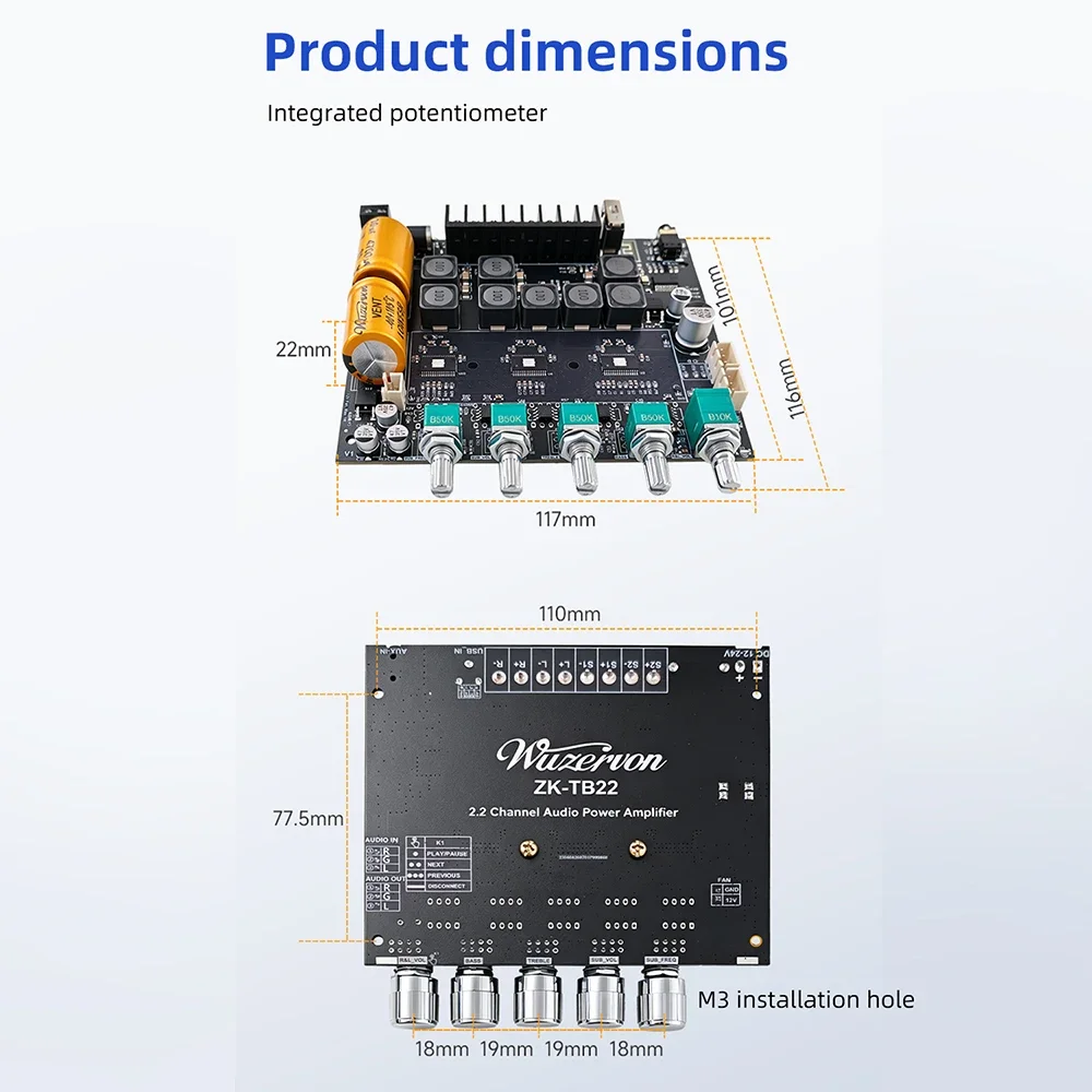 Verbesserte ZK-TB22 2.2-Kanal Bluetooth-Verstärkerplatine, Dual 145W Subwoofer, digitales Leistungsverstärkermodul für Heim- und Auto-Audio – Detail 7