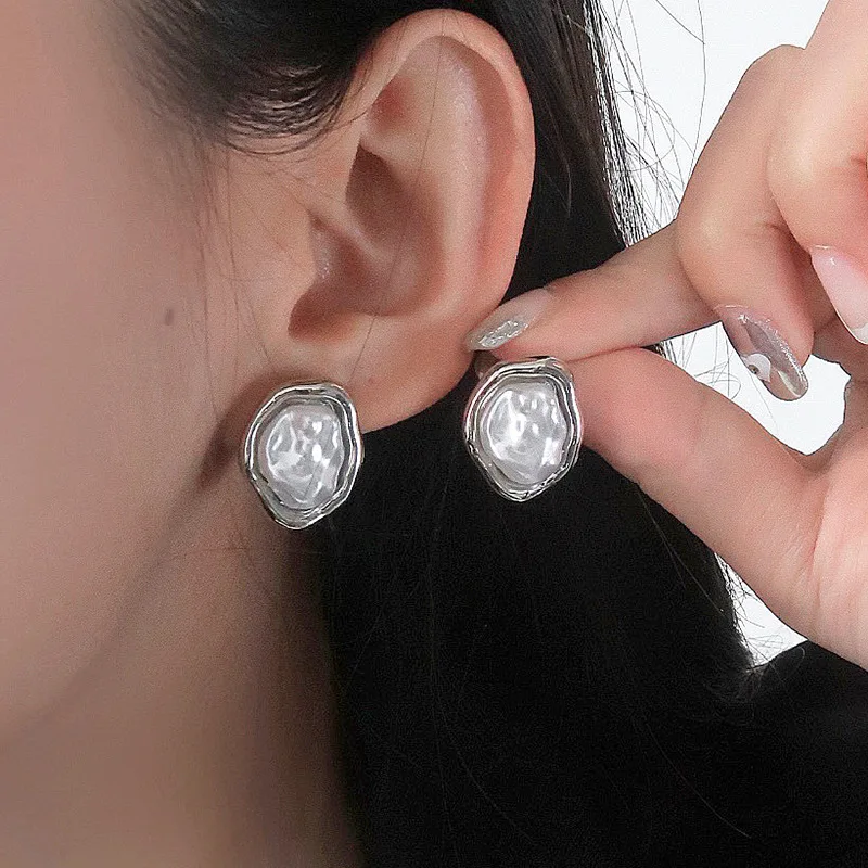 الفولاذ المقاوم للصدأ هندسية غير النظامية أقراط اللؤلؤ المستديرة للنساء الحد الأدنى نمط شخصية الأذن ترصيع هدايا مجوهرات العصرية #3