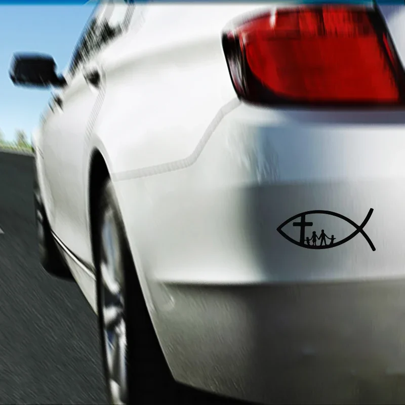 Black Silver Christian Fish Jesus Cross Vinyl Car Stickers PVC Waterproof Sunscreen Decals Auto Decor