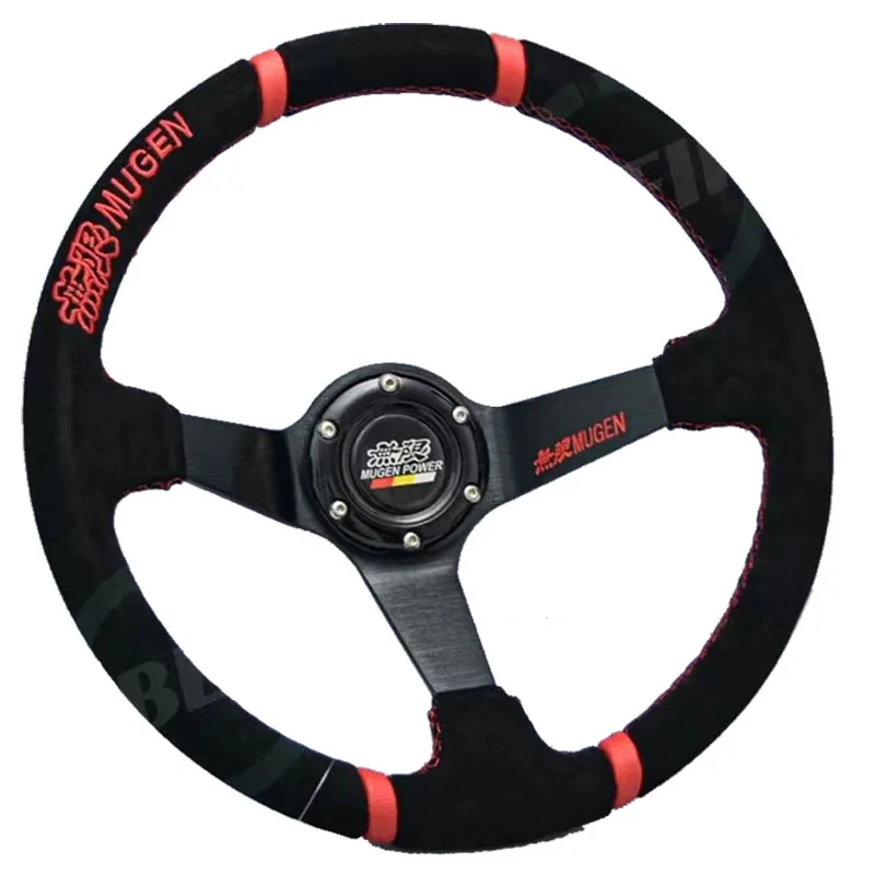 

14inch universal racing steering wheel JDM Mugen suede leather steering wheel deep dish game sport steering wheeel car modified