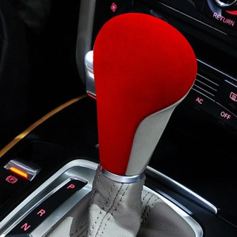 A + الأحمر جلد الغزال مقبض ناقل حركة السيارة غطاء الكسوة لأودي Q5 A5 A6 Q7 A4L A6L #5