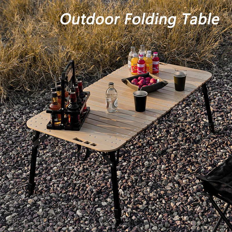 

Outdoor Beech Organ Table, Portable Camping Folding Lifting Table, Picnic Four Fold Rolls Table