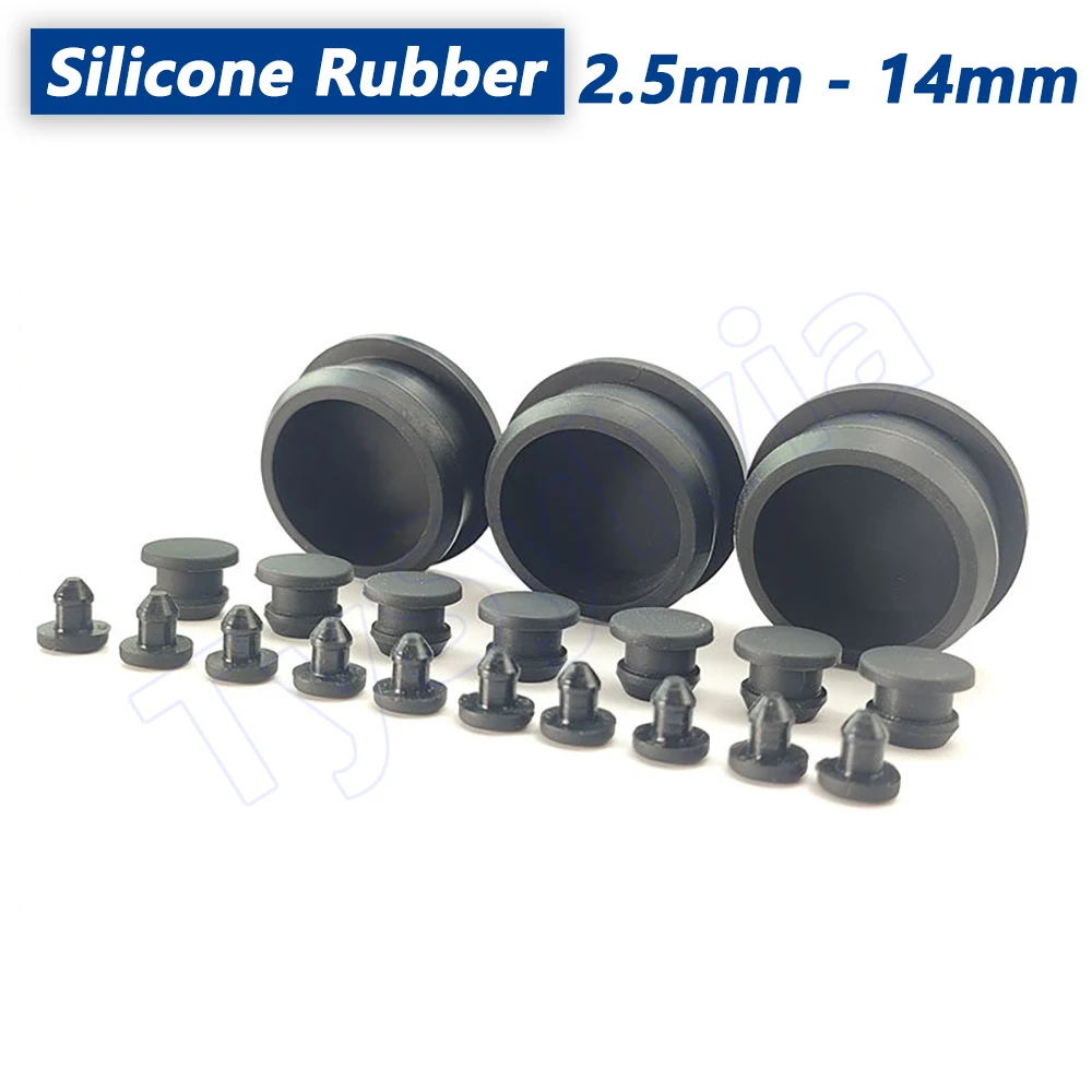 

Hole Plug Snap-on 2.5mm to 14mm Silicone Rubber Seal T-Shape Gasket Inserts Bungs Blanking End Caps Stopper Black