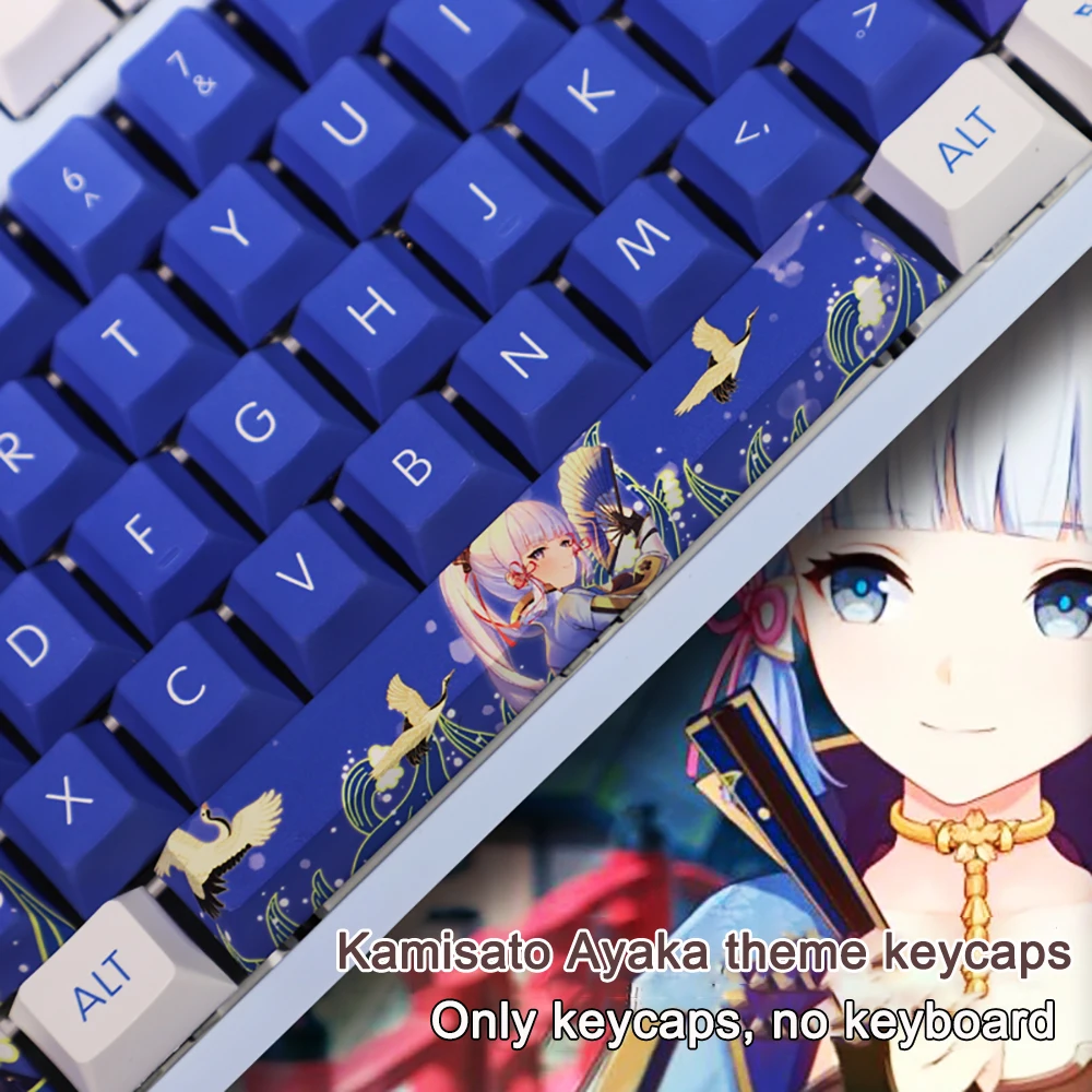 108 Key Genshin Impact Keycap Kamisato Ayaka PBT Dye Subbed Cherry Backlit Keycap Anime Gaming Key For ANSI 61 87 104 108 Layout