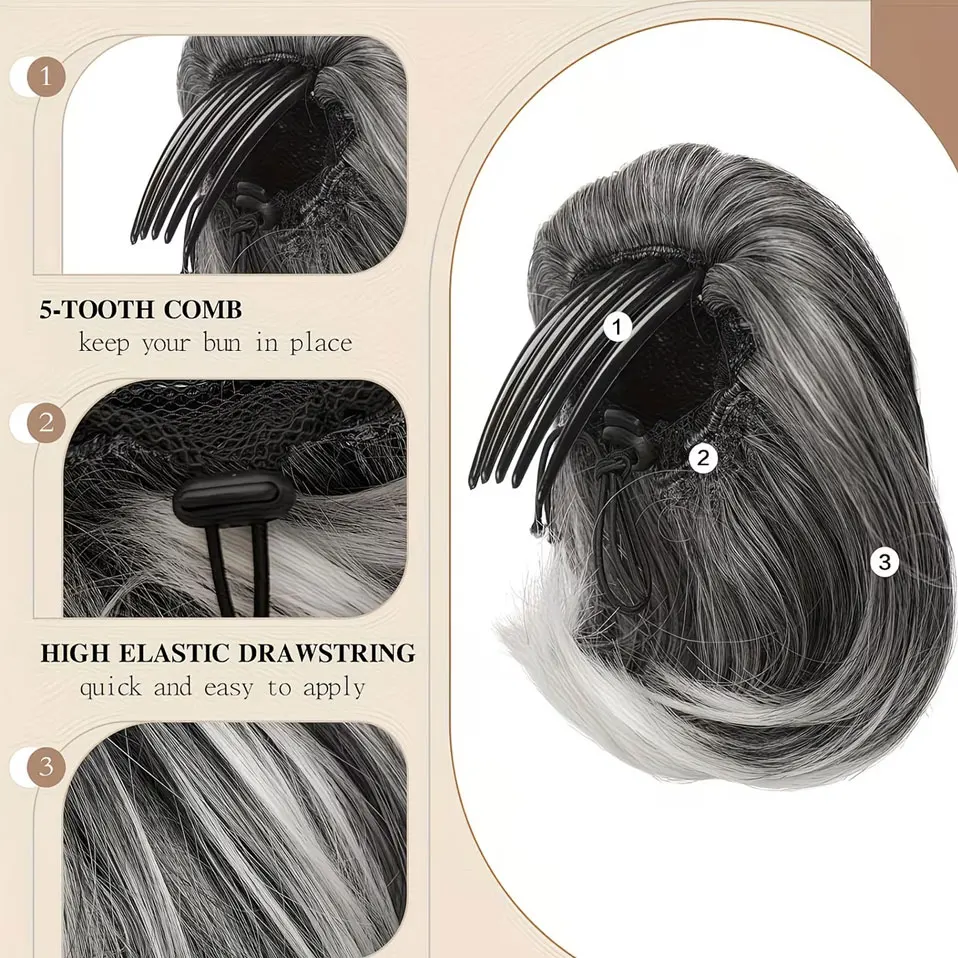 BENEHAIR-Extensión de cabello sintético para mujer, moño Scrunchy, extensión de cabello Updo, Donut, moño con cordón, moño falso