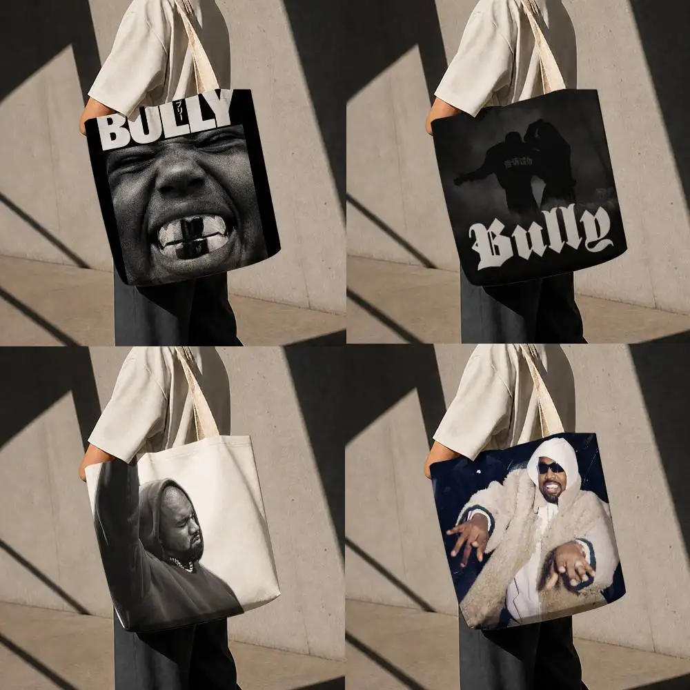 K-Kanye YE West BULLY Printed Canvas Tote Bag with Zipper for Work School and Travel
