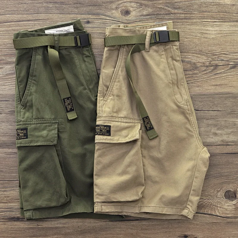 

American Sle Workwear orts Men Summer Military een Retro Ame i Loose Casual Trendy Brand Large ket Five-Quarter P...