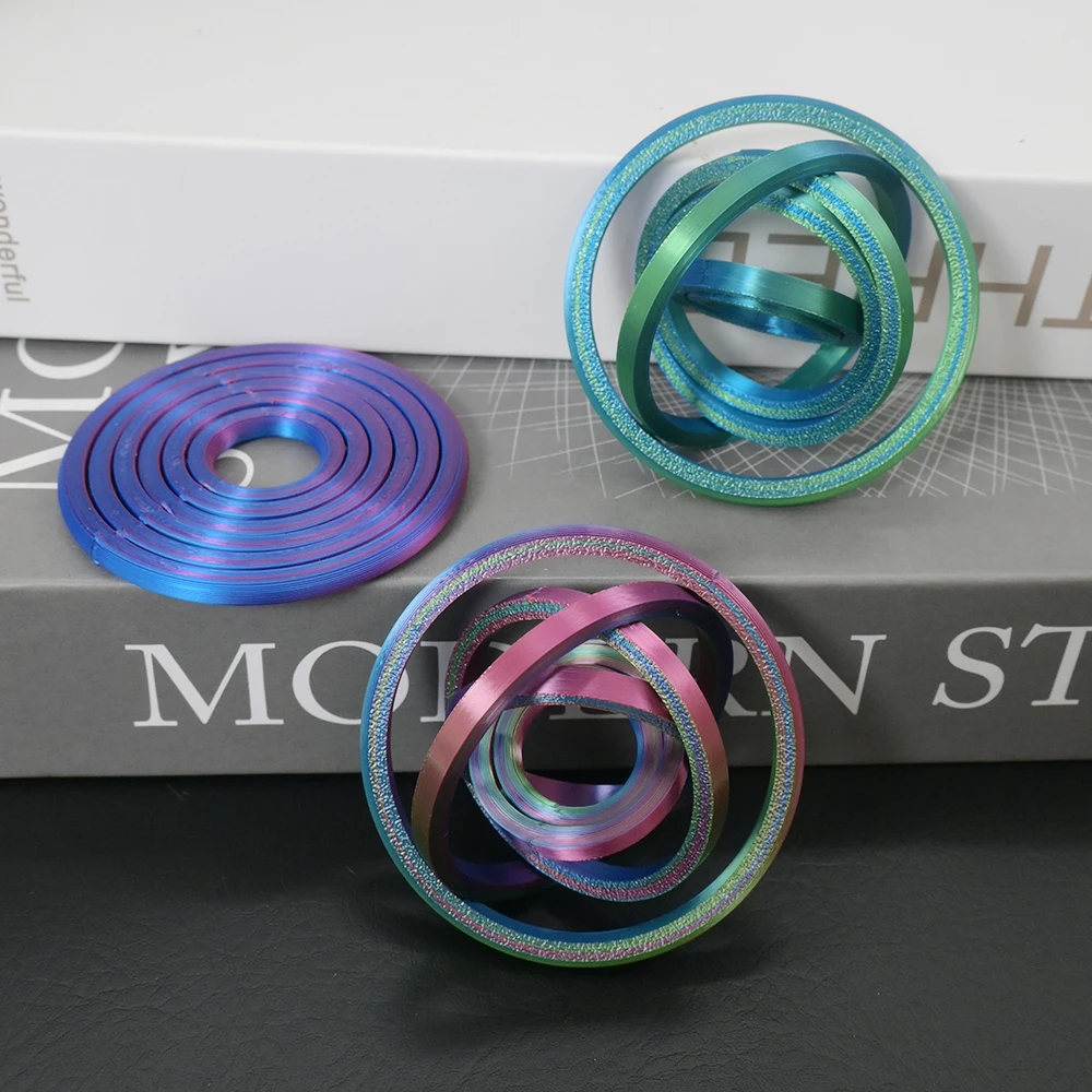 3D Printed Hex Ring Finger Ring Colorful Rotating Novelty Ornament PLA Material Trendy Unique Desktop Toy Diameter 6cm Novelty