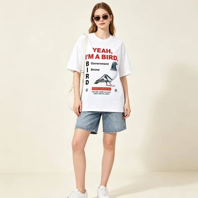 ZAZOMDE Internet Viral Meme Pigeon Tshirt Bird Government Drone Letter Print Security Notice Graphic Short Sleeve Tops 2026