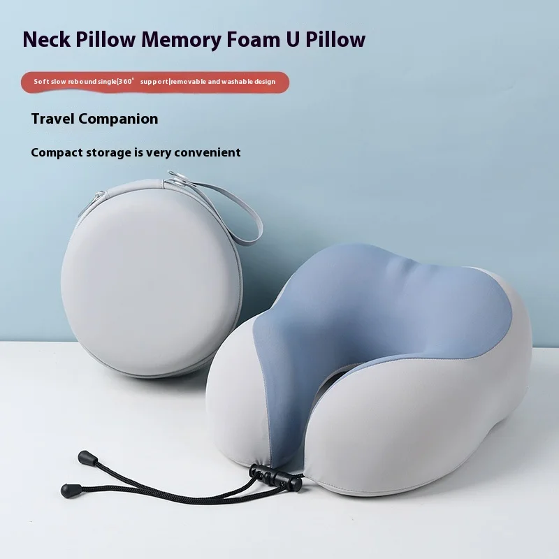 

Memory Foam Travel Neck Pillow, Breathable Ice Silk Cooling Pillow with Portable Snap Strap for Airplane, Car, Office Nap