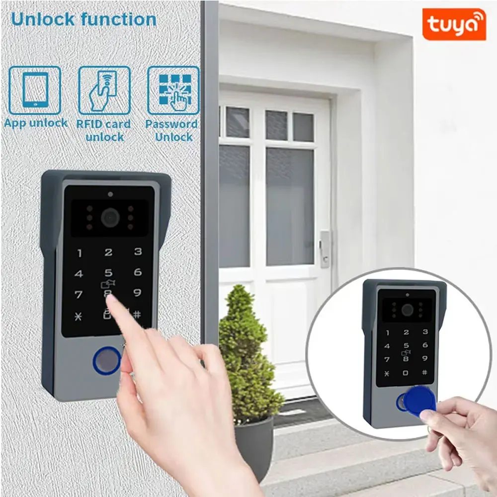 2 Wire Smart Tuya Wifi 1080P Video Intercom Video Door Phone 7\'\' Color Touch Screen with Password IC Card Unlock Security System