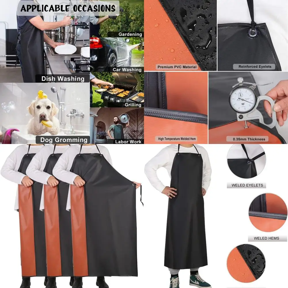 

Unisex Plus Size Waterproof Vinyl Aprons - Chemical Resistant, Ideal for Dishwashing, Dog Grooming, Gardening, Fish Cleaning (Pa