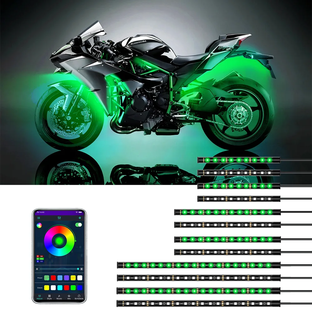 LED Motorrad Dekorative Umgebungs Licht Streifen Wasserdichte Flexible RGB APP Bluetooth Steuerung Moto Auto Hintergrundbeleuchtung Atmosphäre Lampe 12V