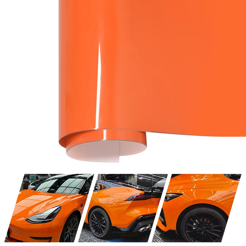 

Высокоглянцевая оранжевая пленка для домашних животных, виниловая пленка, наклейка из фольги для автомобилей «сделай сам», самоклеящиеся наклейки с воздухом, аксессуары