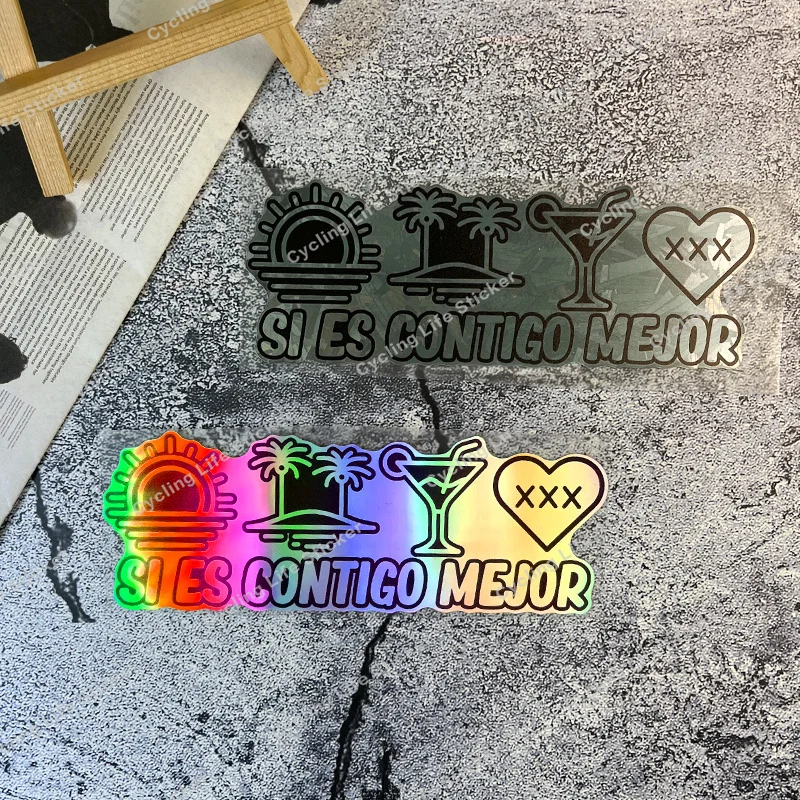 قطعة واحدة من ملصق الثنائي المجسم والأسود "Si Es Contigo Mejor" - فينيل ممتاز لأجهزة الكمبيوتر المحمول والهاتف والسيارة - ديكور أنيق قابل للإزالة #2