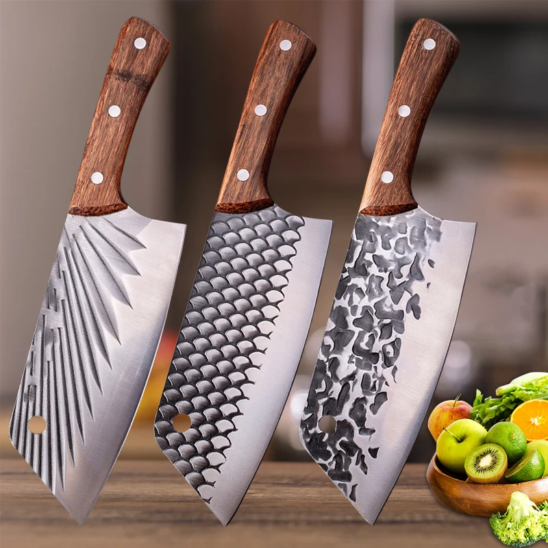 

Набор профессиональных китайских кухонных ножей шеф-повара, нож для мяса, рыбы, нарезки овощей, Ручная ковка, нож мясника из нержавеющей стали