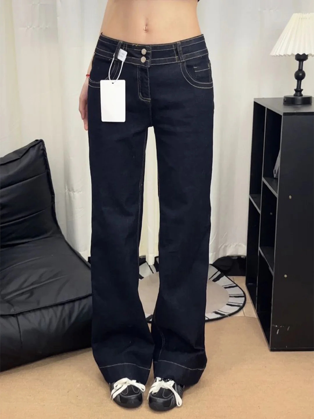 

Женские джинсы с низкой посадкой, расклешенные, нестандартного кроя, прямые, широкие, повседневные, универсальные, из денима