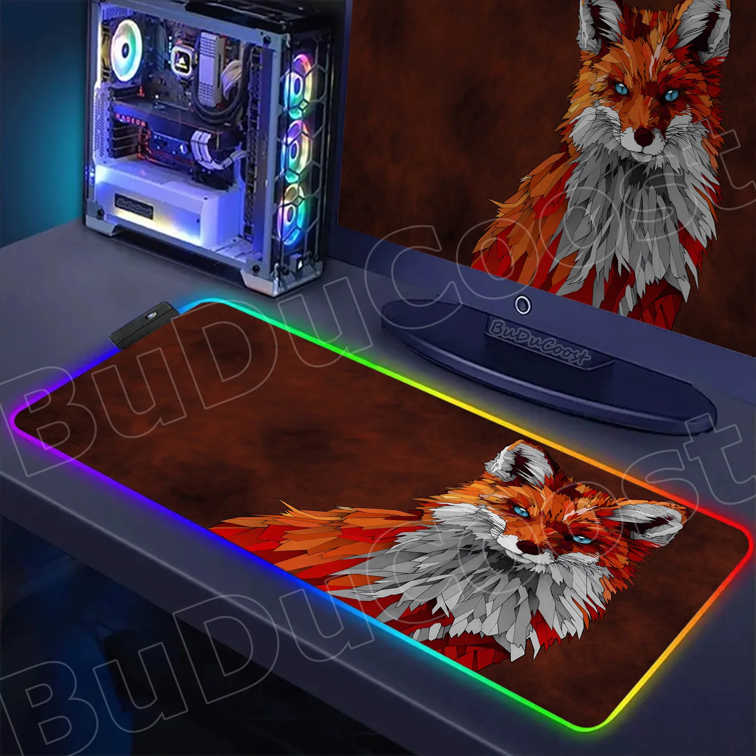 

RGB XXL Anime Realism Fox Mouse pad Rubber Gaming Desk Mat Accessory Gamer Keyboard Mouse Pad Office Computer Cool Mouse Mats