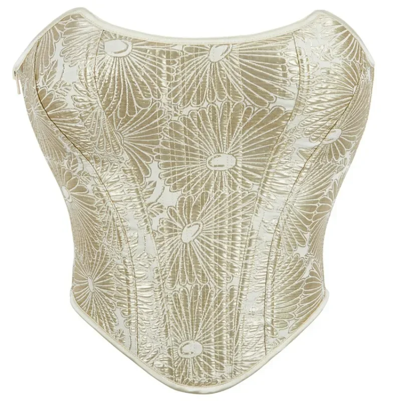 

Sexy Women Overbust Corsets Crop Tops Golden Printed Bustiers Lace Up Body Shaper Lingerie Gothic Corselet