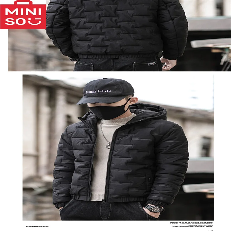 Giacca in cotone MINISO giacca invernale da uomo nuova versione coreana da uomo slim fit con cappuccio addensato alla moda di marca ins giacca di cotone casual verde