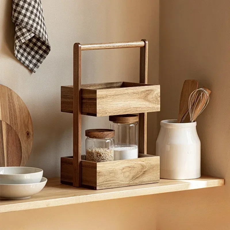 New Solid Wood Multilayer Storage Shelf Living Room Floor Type Vegetable Snack Storage Shelf Large Capacity Simple Modern H
