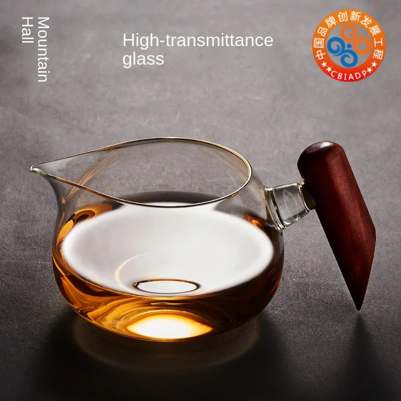 Wooden Handle Glass Fair Cup Japanese Side Handle Heat-Resistant Thickening Tea Pot Large Tea Serving Pot Tea Utensils