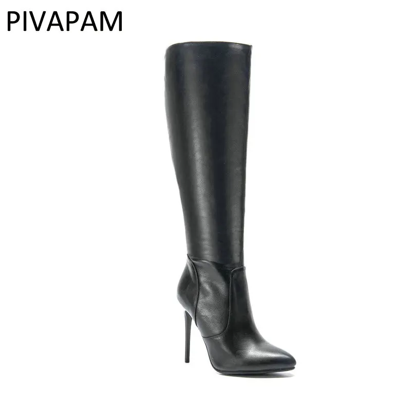 Womens Winter Boots Stiletto High Heels Pointed toe Thigh High Boots Black Brown Knee High Shoes Fashion Autumn Winter Shoes