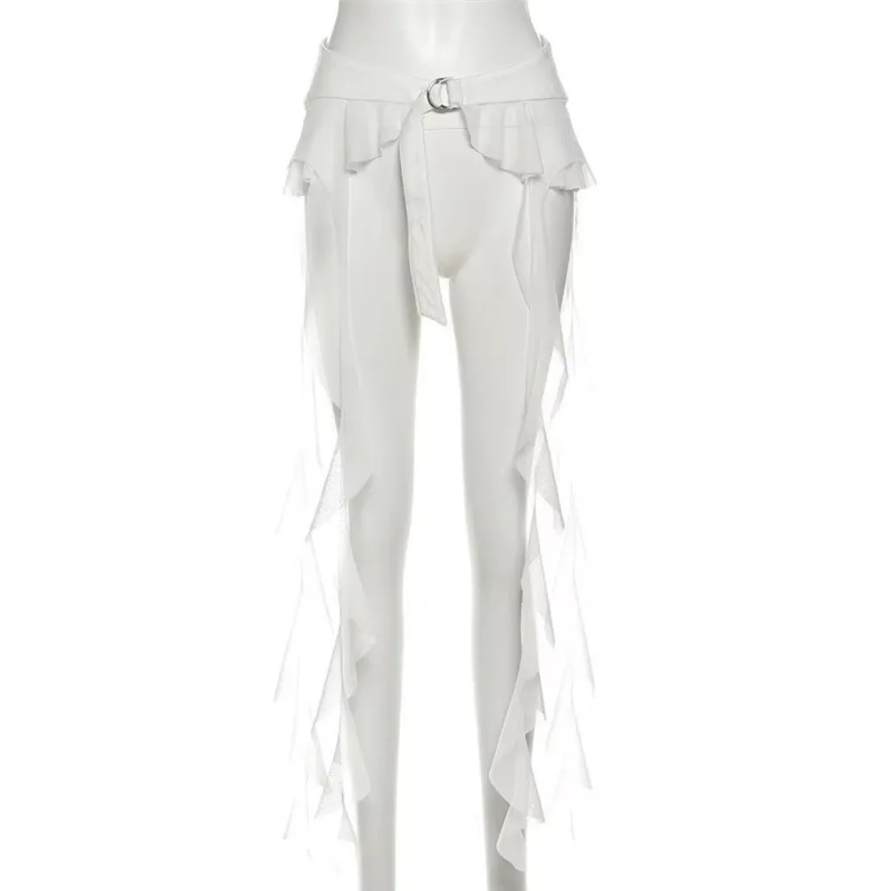 Fashion Irregular Ruffles Belts for Women Adjustable Buckle Long Tassel Hip Curtain Waistband Sexy White Butt Curtain Streetwear