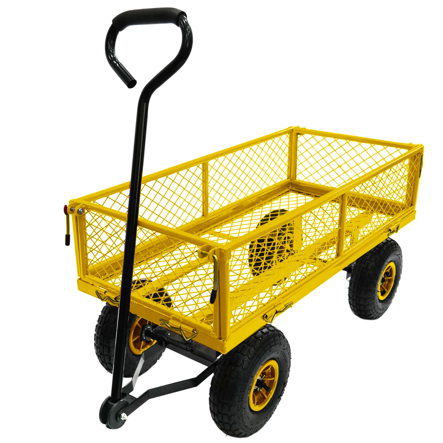 3 cu. ft. 300 lbs. Capacity Removable Sides Metal Steel Mesh Heavy Duty Utility Wagon Outdoor Garden Cart in Yellow