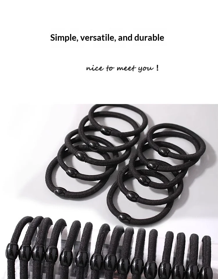 100/200 Stück Verstärkte Hochelastische Schwarze Haargummis für Damen, Stilvolle Einfache Haarbänder, Langlebige Haarbänder für Erwachsene – Detail 7