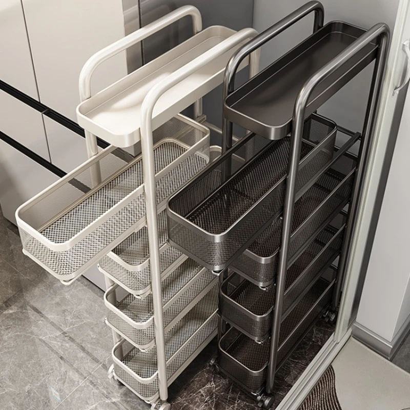 Premium Sturdy Narrow Gap Kitchen Storage Cart with Multi-Tier Pull-Out Drawers, Ideal for Fridge Side, Holds Vegetable & Fruits