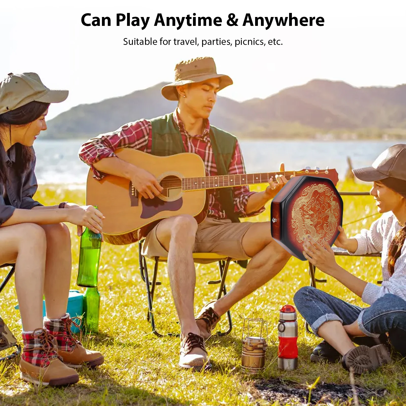 

GECKO Cajon Wooden Drum Hand Drum Percussion Instrument with Adjustable Back Strap Portable Octagonal Drum for Beginners