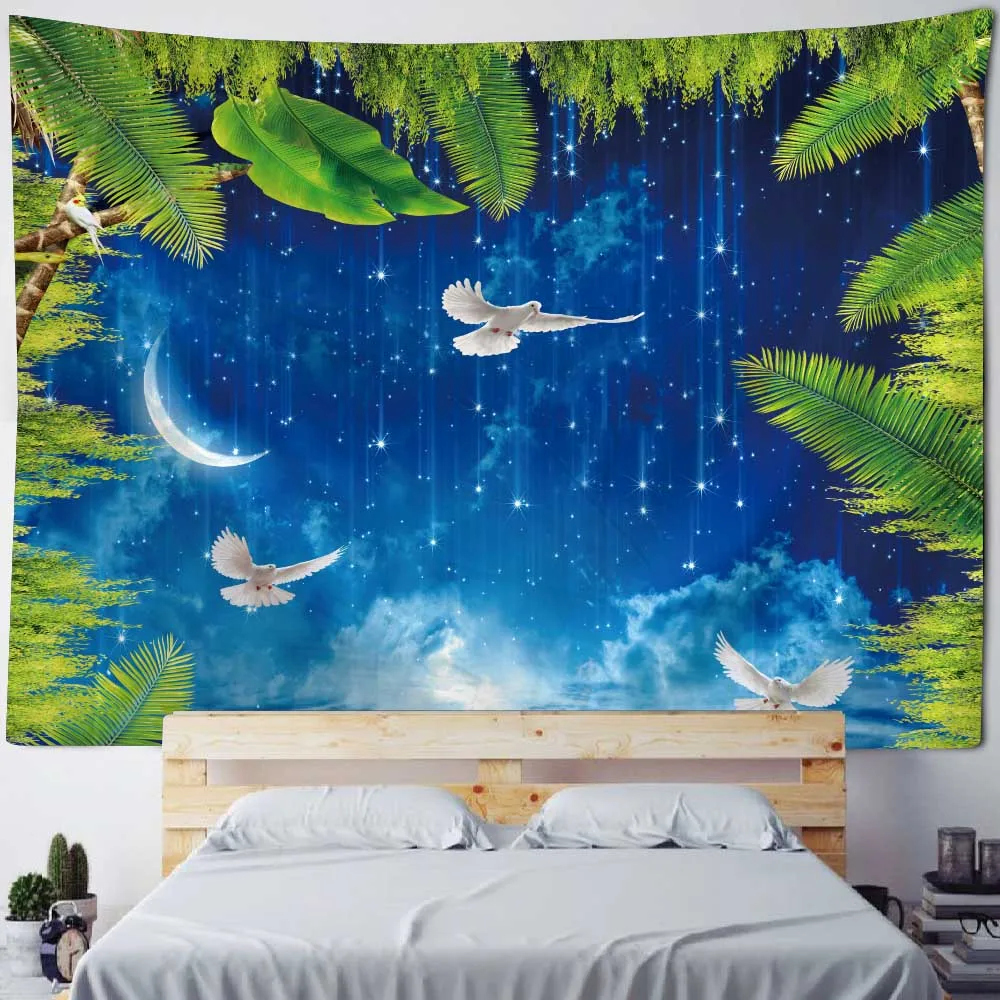 

Tropical Plants Leaves Tapestry Vintage Art Painting Home Decor Wall Hanging Boho Hippie Room Background Cloth Yoga Mat Sheet