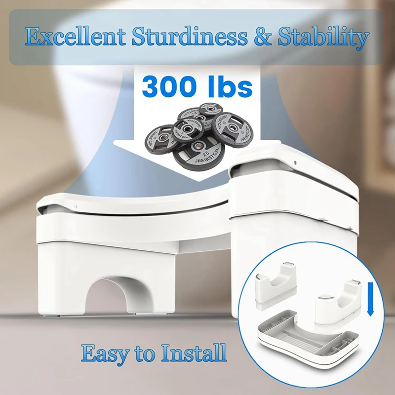 Toilet Stool Squat Adult, Height Adjustable Poop Stool For Bathroom With Storage Box, Portable Non-Slip Potty Step Stool