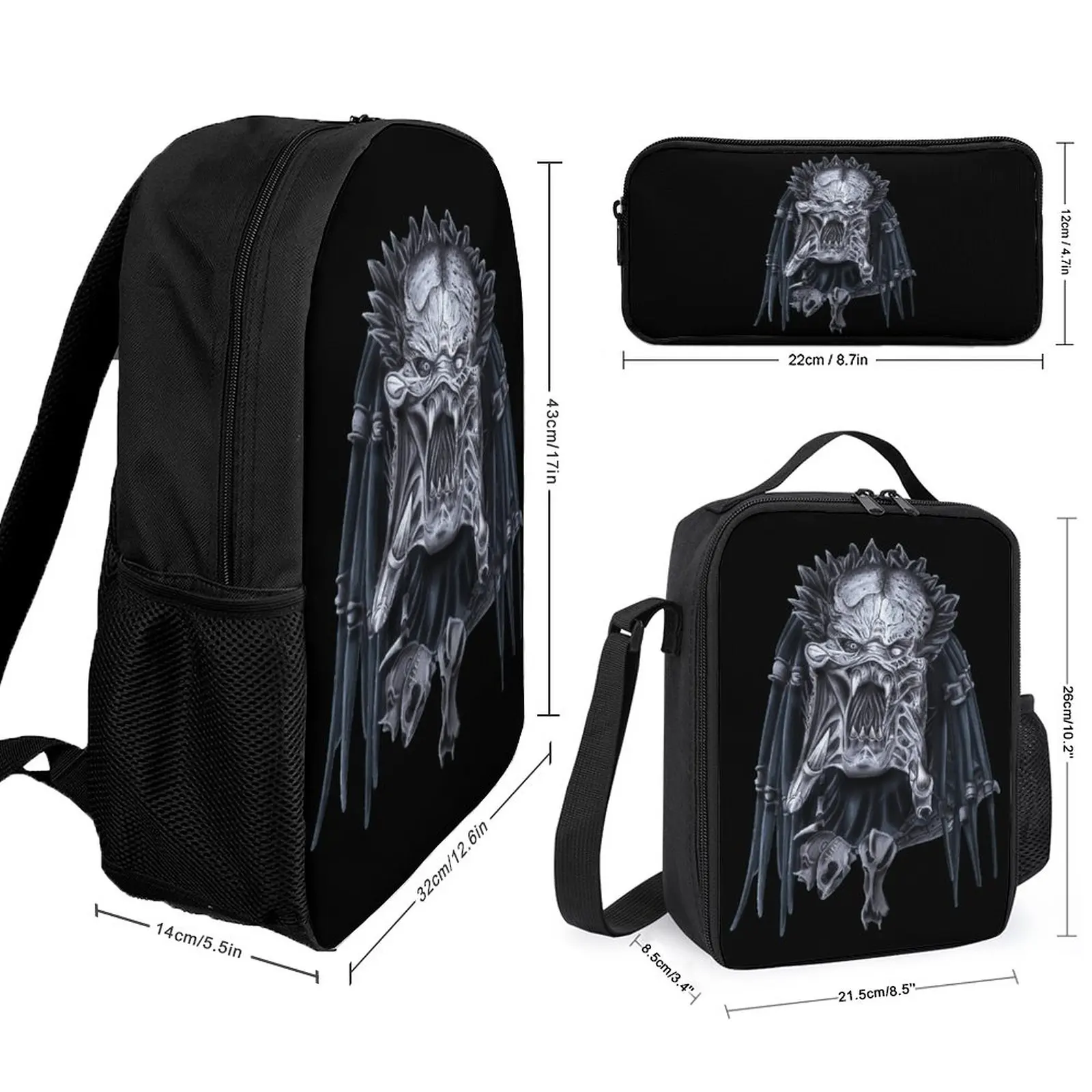 3 in 1 Set 17 Inch Backpack Lunch Bag Pen Bag Predator Movie Alien 28 Lasting Creative Cosy  Picnics Knapsack