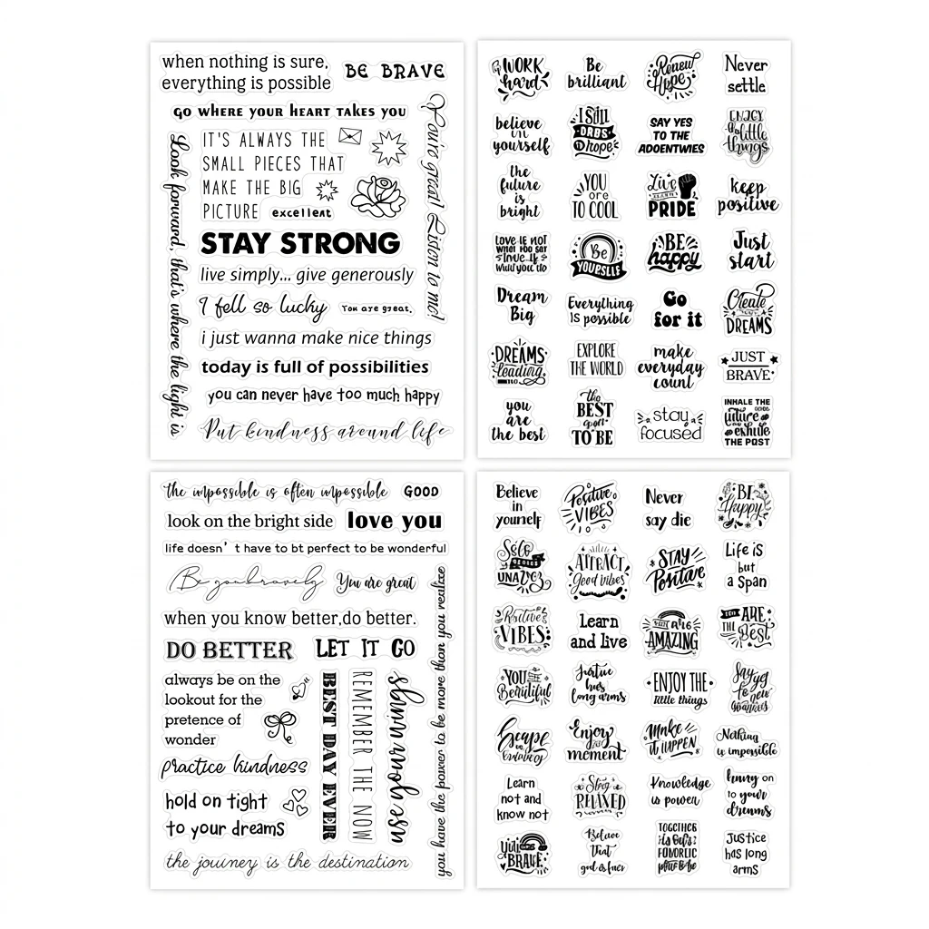 PVC Transparent Inspirational Quote Stickers 4pcs Handwritten English Words Self Adhesive for Journaling Scrapbooking Crafts