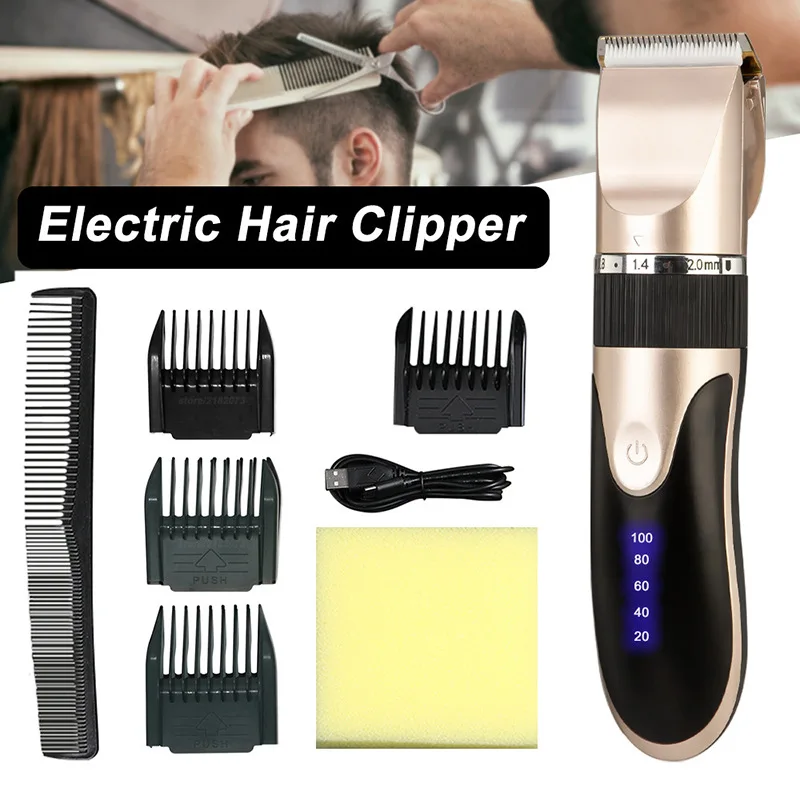 USB Wireless Electric Hair Clipper Ceramic Blade Low Noise Hair Trimmer Length Adjustable Fine Tuning Barber Hair Cutting Razor