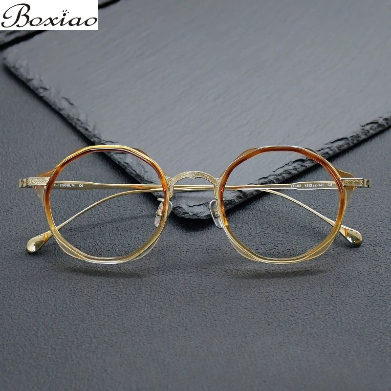 Japanese Handmade Niche Glasses Frame O-03 Retro Gradient Plate Glasses Frame Pure Titanium IP Plating