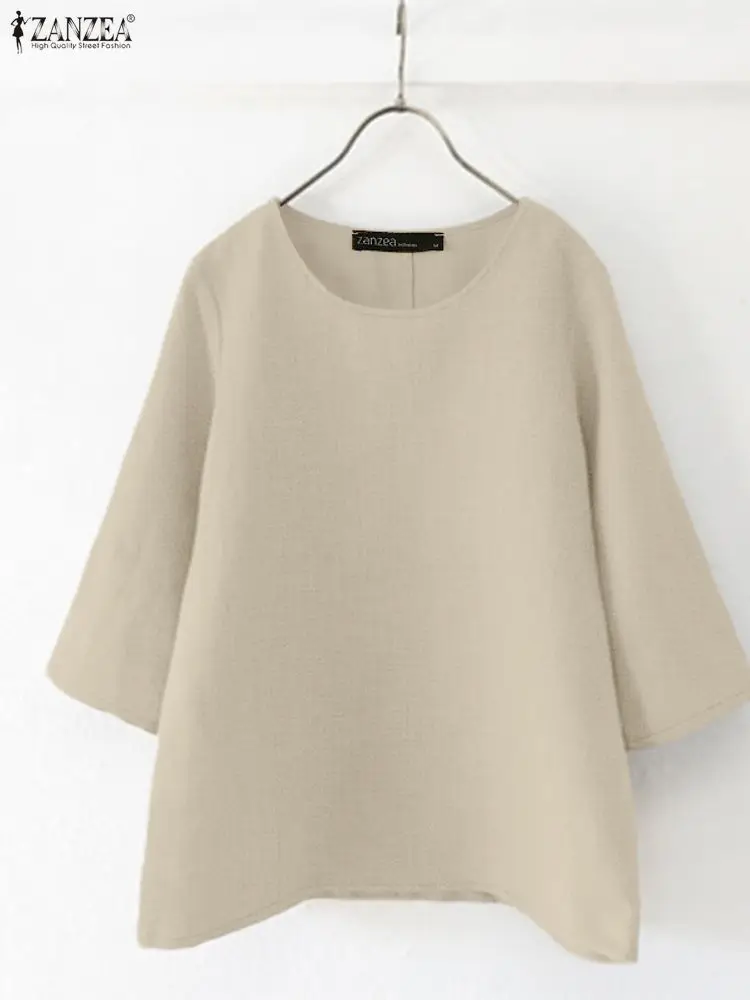 

Fashion Blouse ZANZEA Casual Tops 2025 Autumn 3/4 Sleeve Round Neck Women Stylish Solid Color Ladies Blusas Elegant Shirts OL