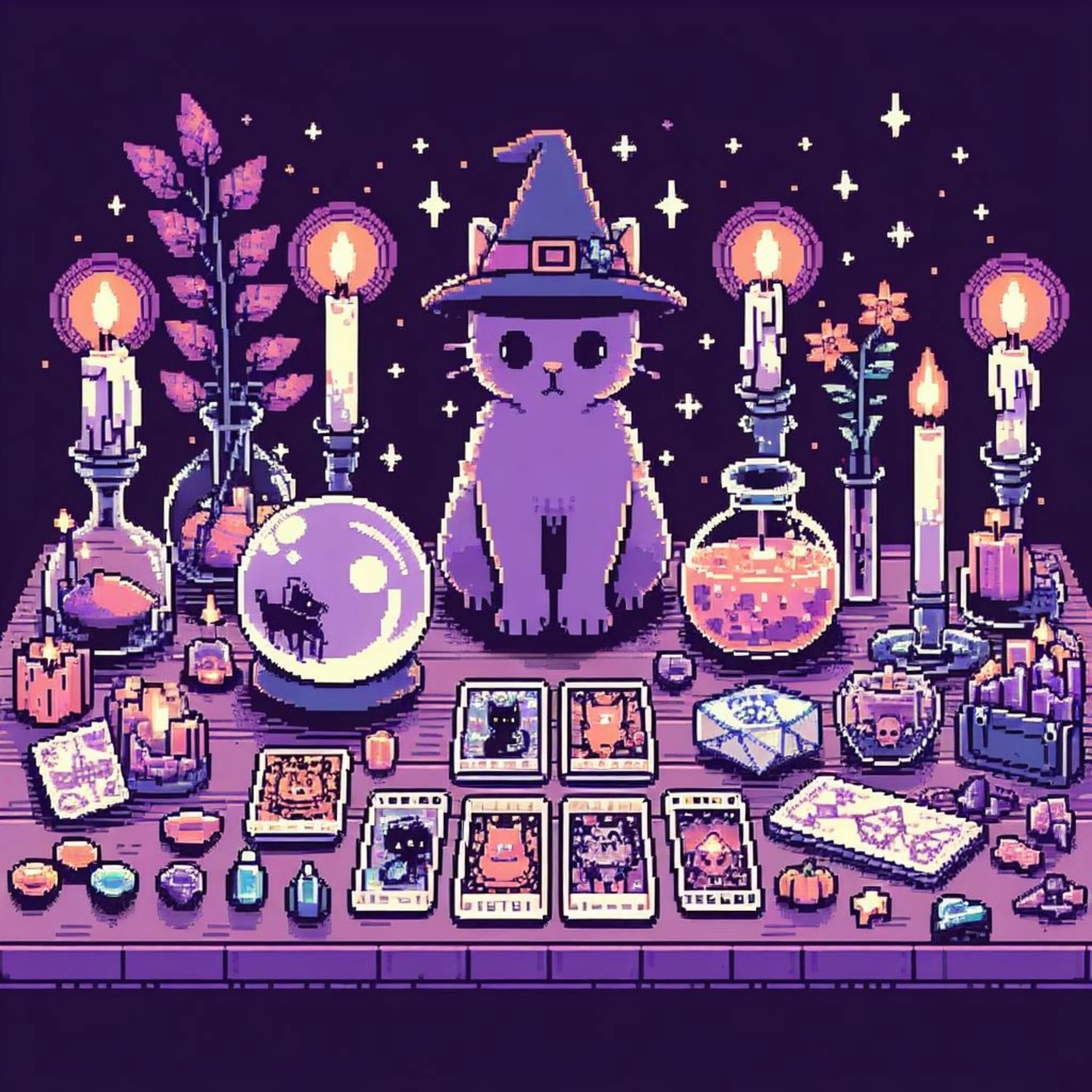 DIY Pixel Witch Cat Magic Supplies Tarot Candle Desktop Diamond Painting Mosaic Handmade Art Exquisite Wall Decoration