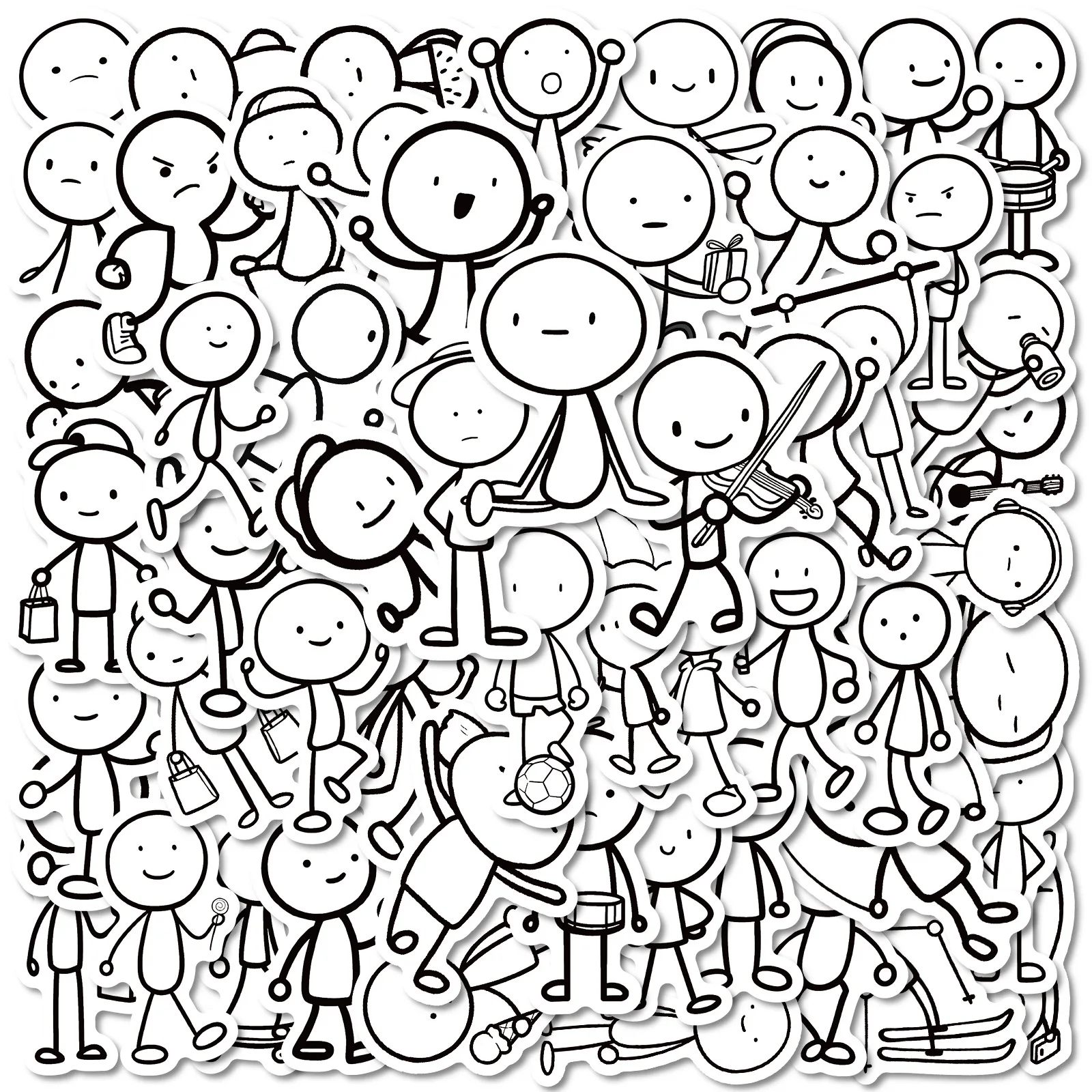 

10/30/56PCS Simple Sketch Line Amusing Cartoon Figure Graffiti Decor Waterproof Stickers for Toys Travel Bag Laptop Guitar