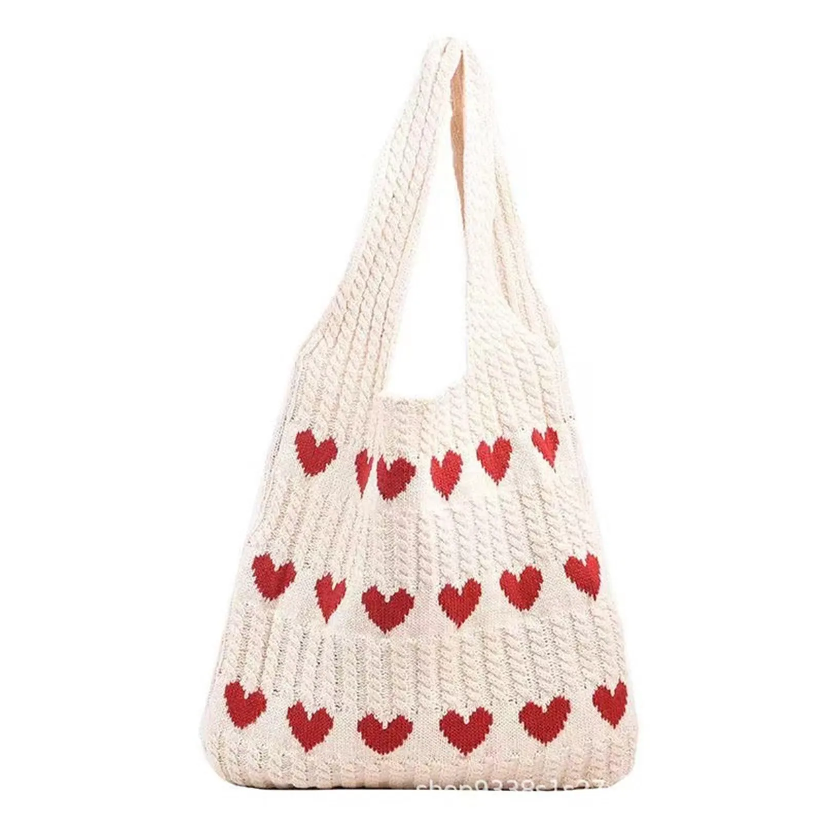 

Large Capacity Knitted Handbags For Women Trendy Korean Heart Printed Hollow Woven Shoulder Bag Handle Totes Women'S Bag