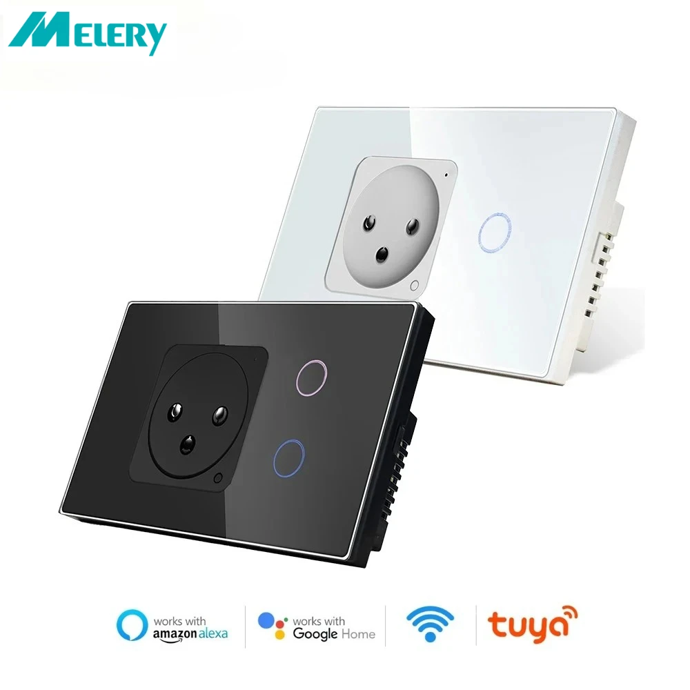 Manufactur Israel Wall Socket Wifi Smart Light Switch Tuya Plug Electrical Outlet Glass Panel Intelligent Alexa Google Home