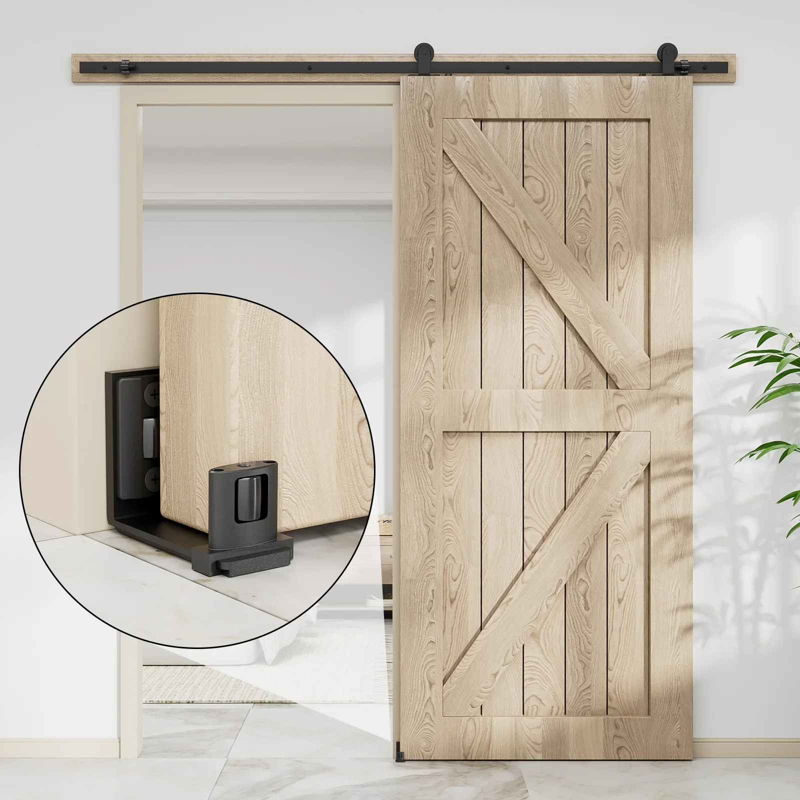 Door Floor Guide Bottom Adjustable Wall Mount Flush Sawtooth Design, Barn Door Rail Smooth Nylon Rollers Space Saving Black
