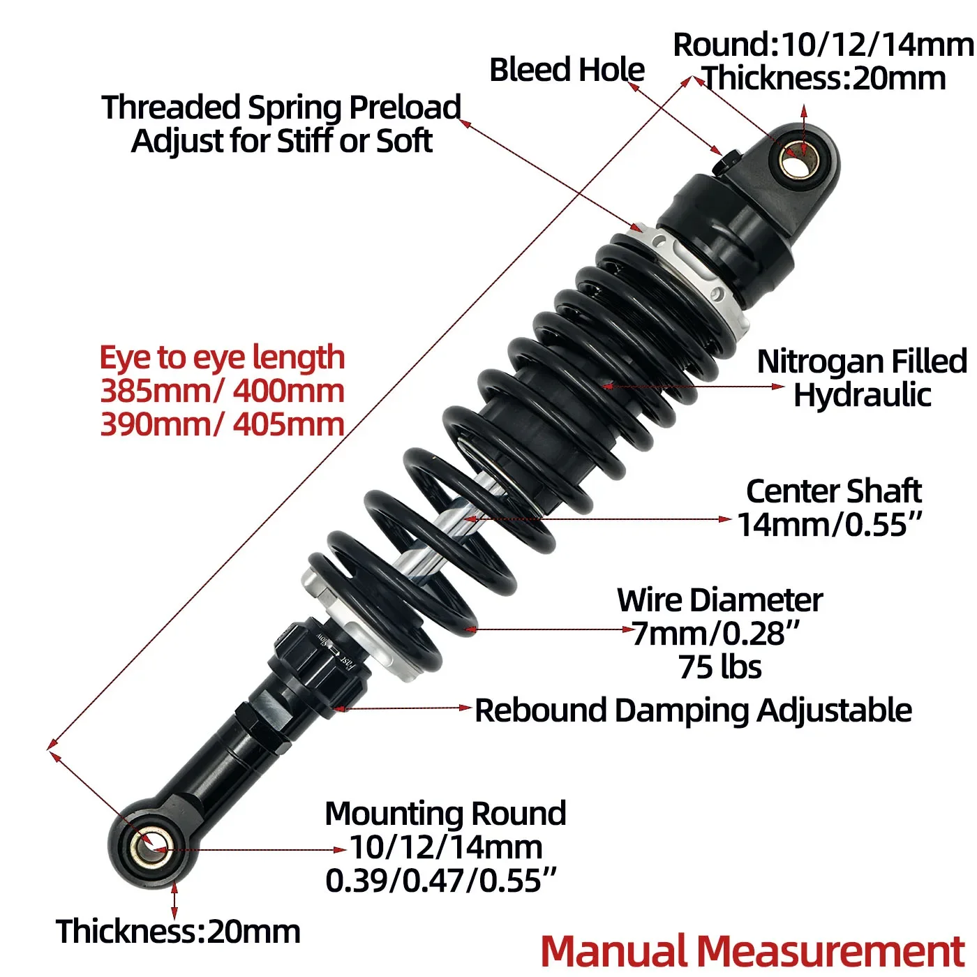 1Piece 365mm 380mm 390mm 385mm 405mm 400mm rear shocks for Yamaha GT150/Longjia XDV 250 /Honda NS150LA / CGX150 / CG125