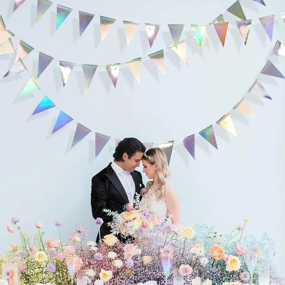 12M 3M schillernde holografische hängende Dreieck-Wimpel-Banner-Flaggen-Girlande für Abschlussfeier, Geburtstag, Hochzeit, Party-Dekoration